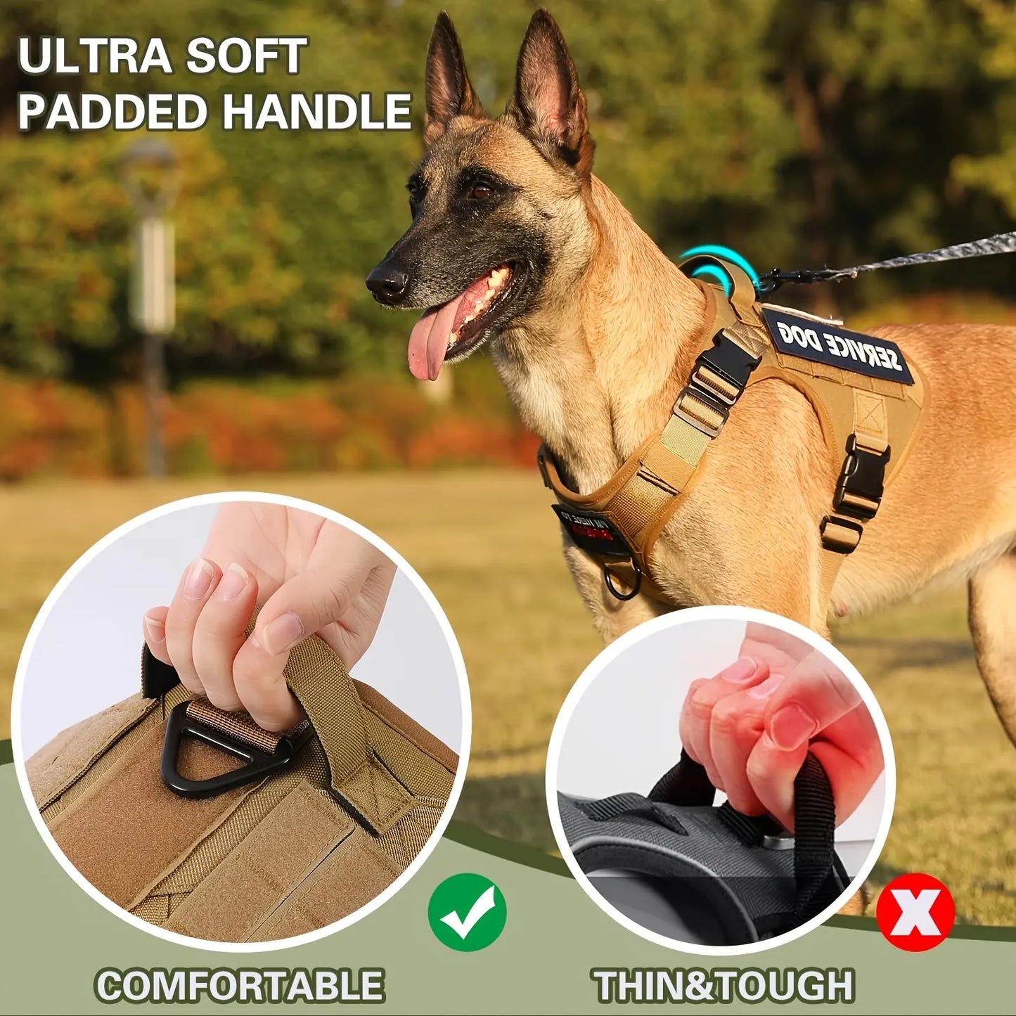 Tactical Service Dog Harness Vest – Adjustable Reflective K9 Harness with Metal Buckle for Training & Hiking