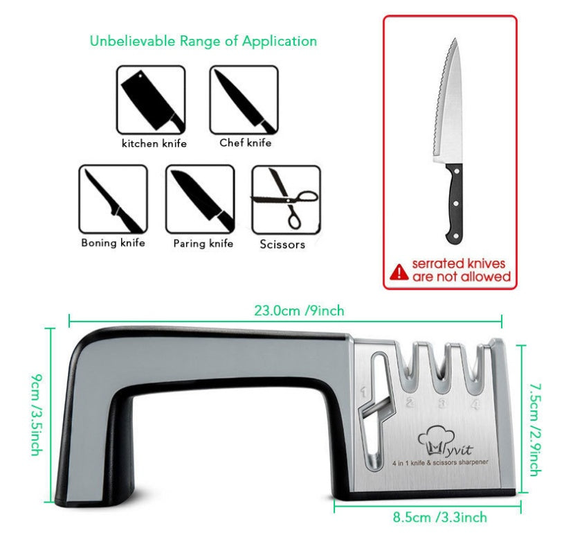 4-in-1 Kitchen Knife Sharpener – Family Multi-Purpose Knife Sharpening Tool