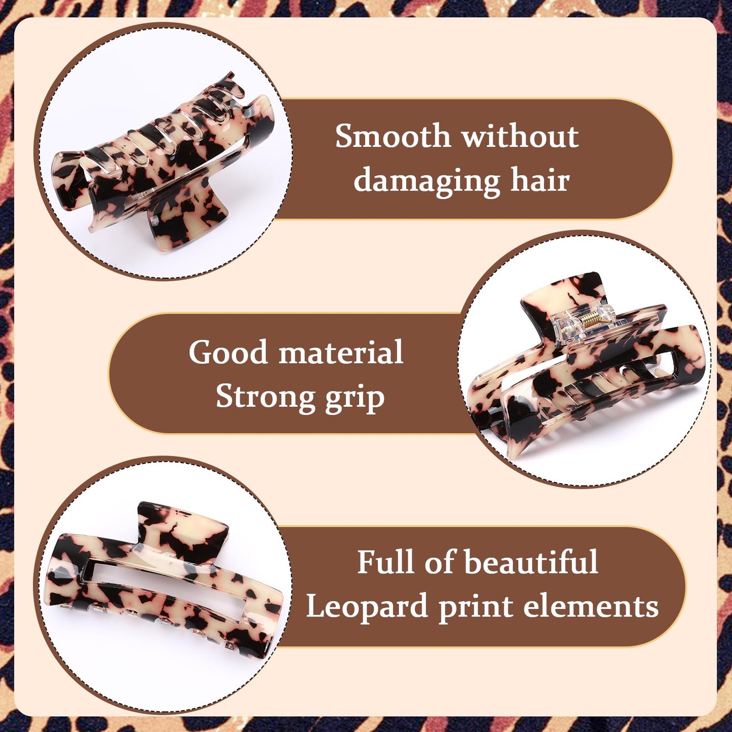 4Pcs Tortoise Acetate Hair Claw Clips – Strong Hold Barrettes for Women