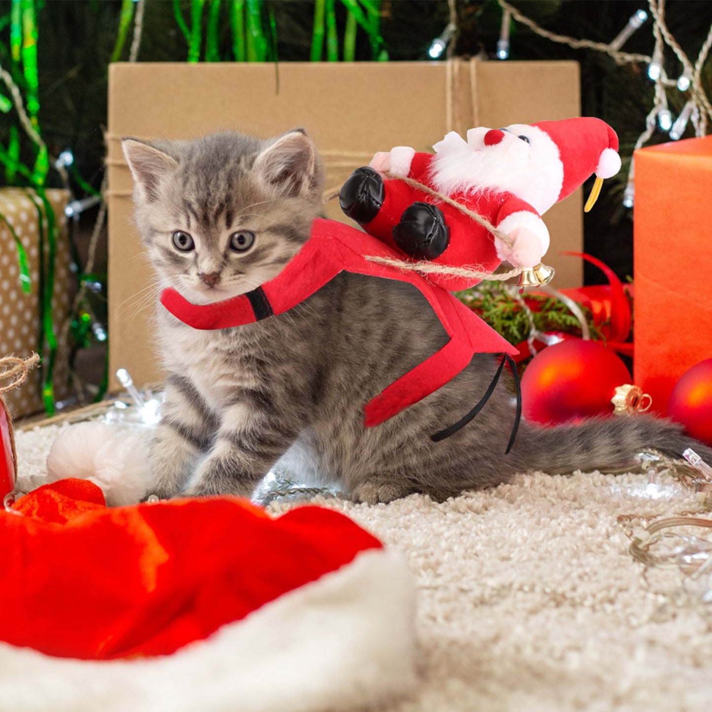 Pet Christmas Costume – Santa Claus Dog & Cat Winter Coat with Bell | Red Holiday Outfit (S–XL)