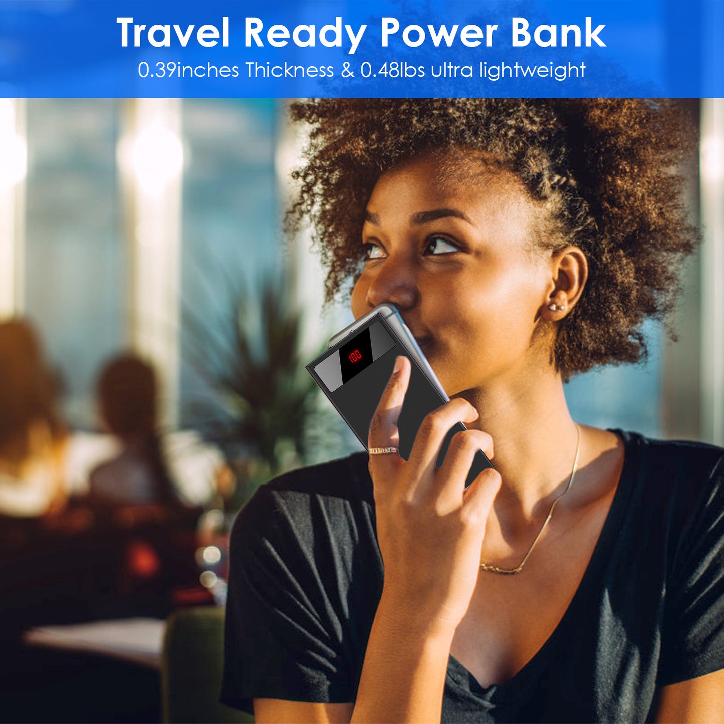 20000mAh Ultra-Thin Power Bank With Dual USB, Flashlight & Battery Display