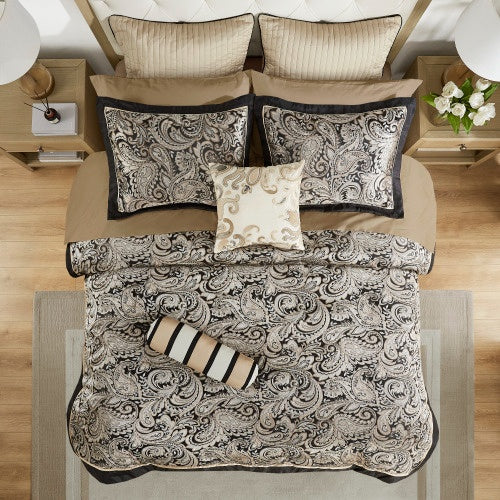 12-Piece Black Queen Comforter Set with Cotton Bed Sheets – Complete Bedding Set