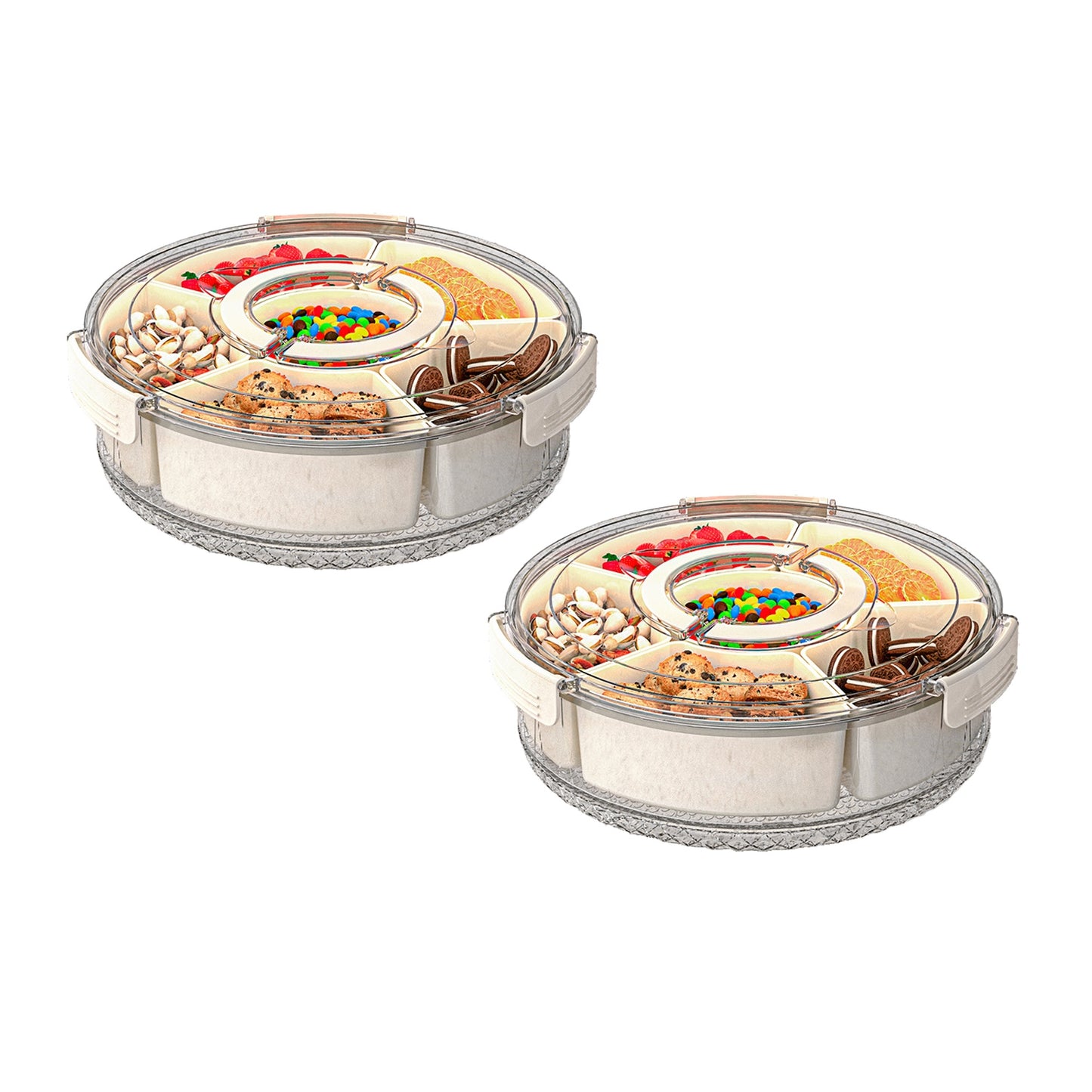 2PCS Rotating Divided Serving Tray with Lid & Handle – 6-Compartment Snack Box