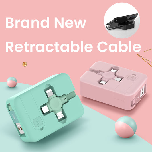4-in-1 Retractable Macaron USB Cable With Phone Stand