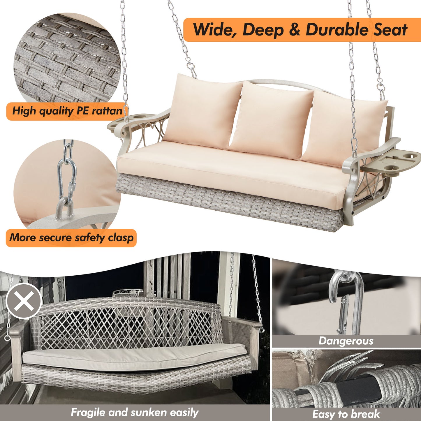 Porch Swing Basket – Outdoor Hanging Chair for Relaxation