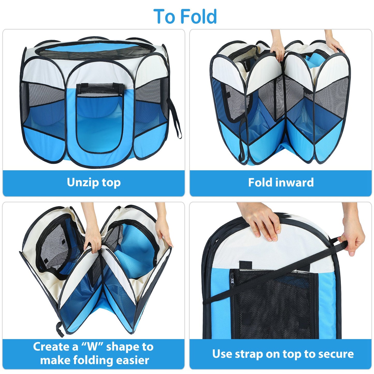 Pink & Blue Portable Foldable Pet Tent Exercise Pen – Indoor & Outdoor Kennel with Removable Zipper Top & Bottom, Water-Resistant for Dogs, Cats & Small Pets