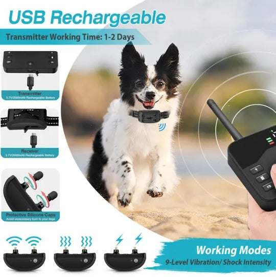 2-in-1 Wireless Electric Dog Fence Waterproof Pet Shock Boundary System with Training Collar for All Dog Sizes