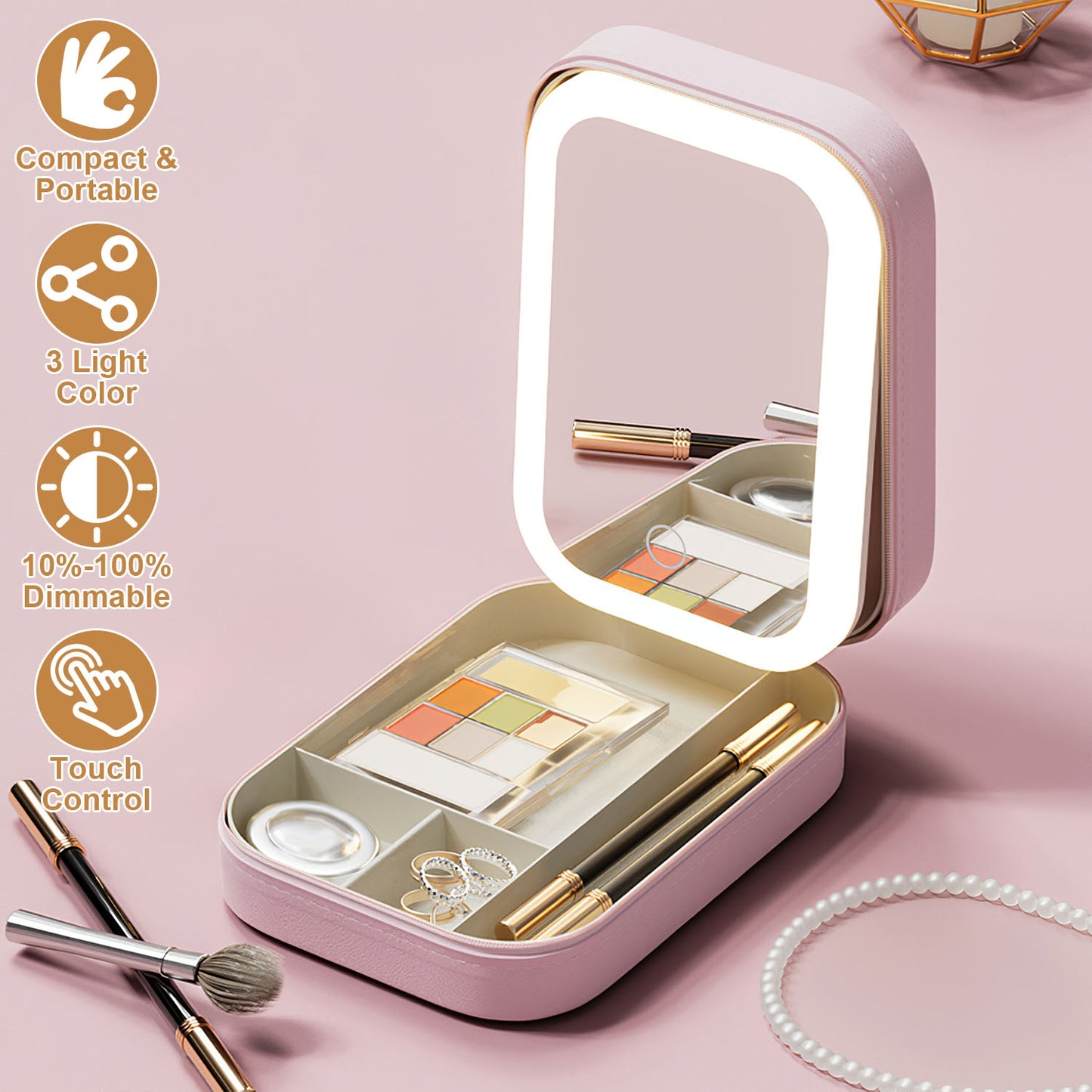 LED Travel Makeup Bag – Rechargeable & Waterproof with 3-Color Light