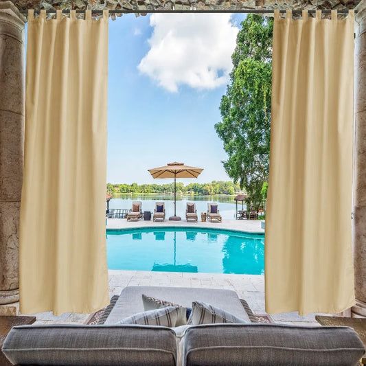 Beige Outdoor Privacy Curtain – Waterproof, Mildew-Resistant Tab Top Window Panel