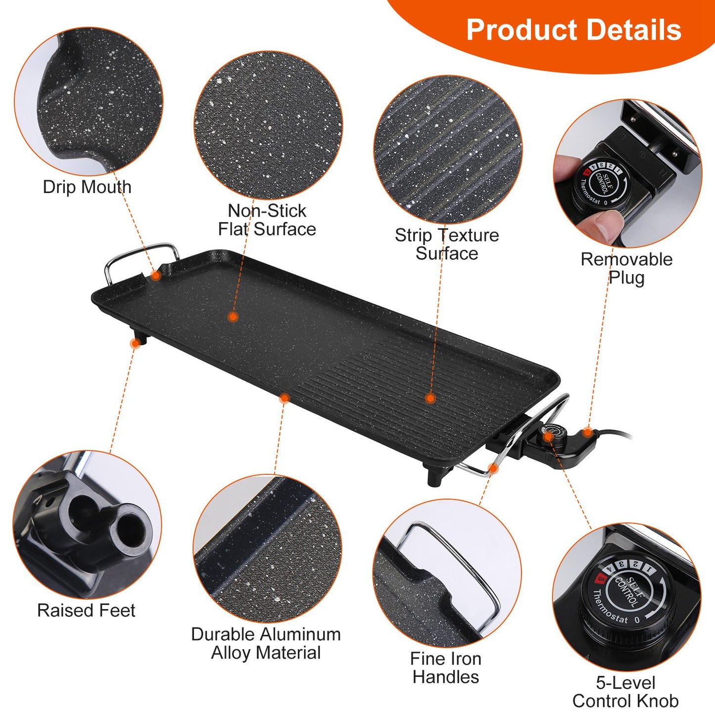 Electric BBQ Grill Hot Plate Non-Stick Indoor Outdoor Tabletop