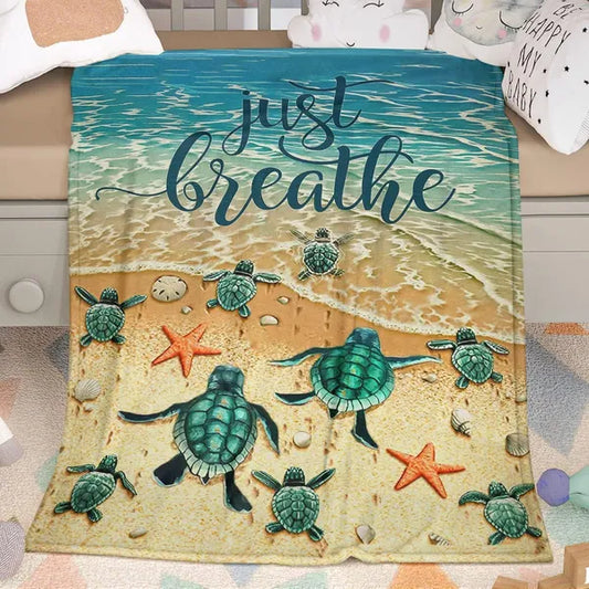 Sea Turtle Flannel Throw Blanket – 50x60in Soft Cozy Blanket for Teens, Boys & Men