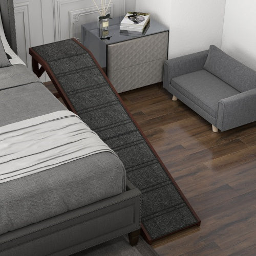 PawHut Dog Ramp for Bed & Sofa – Non-Slip Carpet Pet Ramp with Top Platform, 74 x 16 x 25 in, Brown