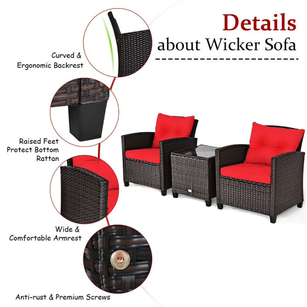 3-Piece Rattan Patio Furniture Set – Outdoor Seating with Washable Cushions