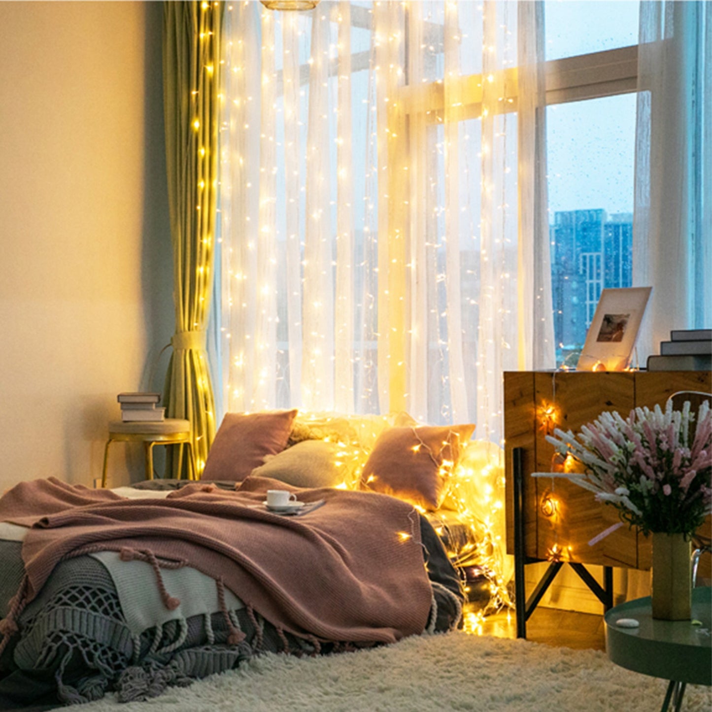3M 300LED String Curtain Lights With Remote IP44 Waterproof