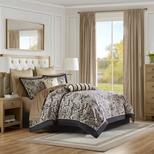 12-Piece Black Queen Comforter Set with Cotton Bed Sheets – Complete Bedding Set
