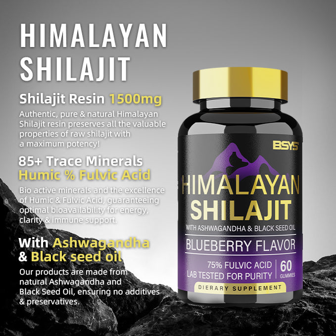 BSYS Shilajit Gummies 60’s – Natural Energy, Stamina & Vitality Support Supplement