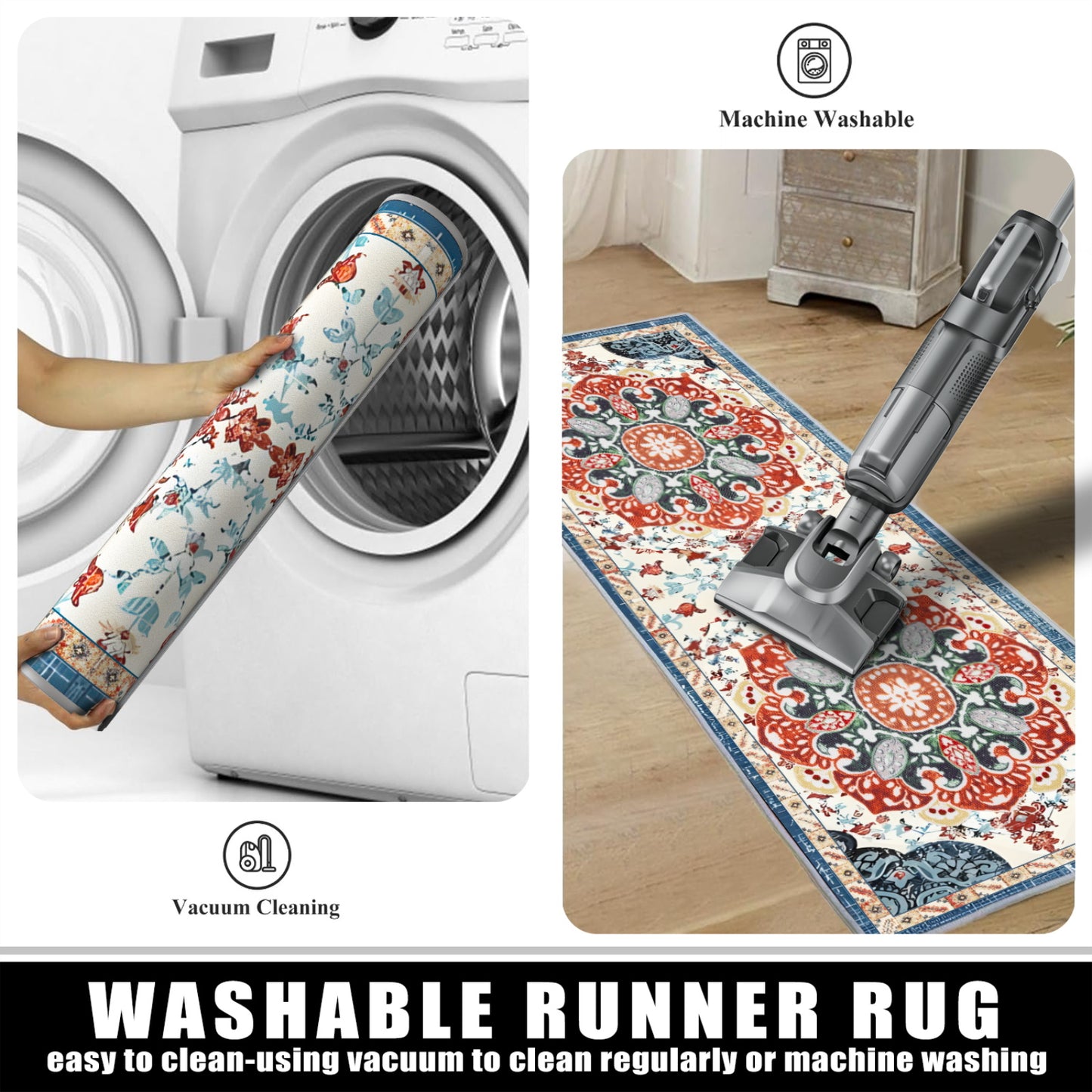 Boho 3-Piece Kitchen Rug Set – Washable Non-Slip Floor Mats with TPR Backing for Kitchen, Laundry & Hallway