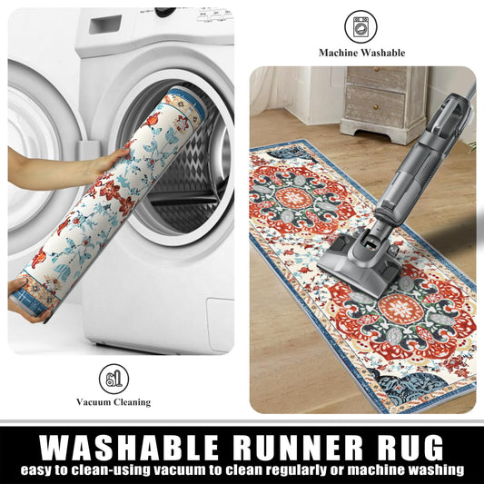 Boho 3-Piece Kitchen Rug Set – Washable Non-Slip Floor Mats with TPR Backing for Kitchen, Laundry & Hallway