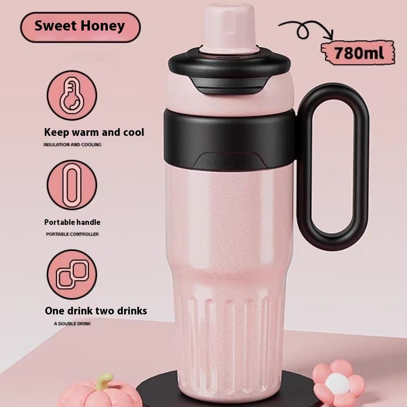 780ml Gradient Stainless Steel Thermal Cup – Large Capacity Coffee & Drink Thermos with Lid and Straw