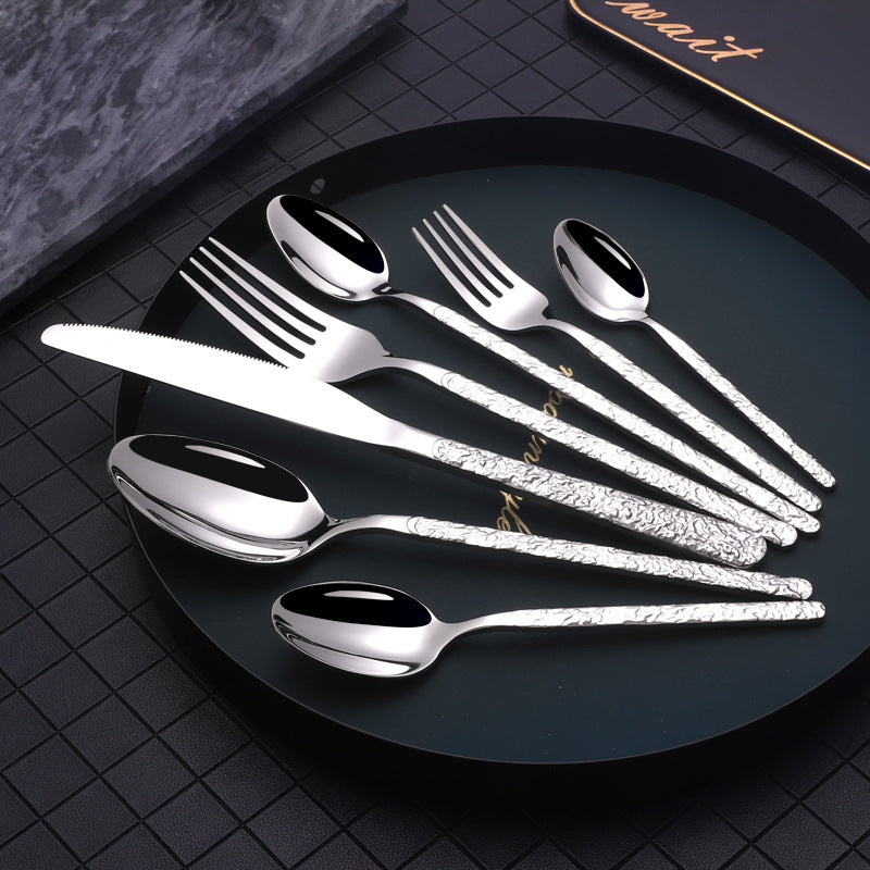 Embossed Textured Handle Steak Knife Set – Western Style Cutlery