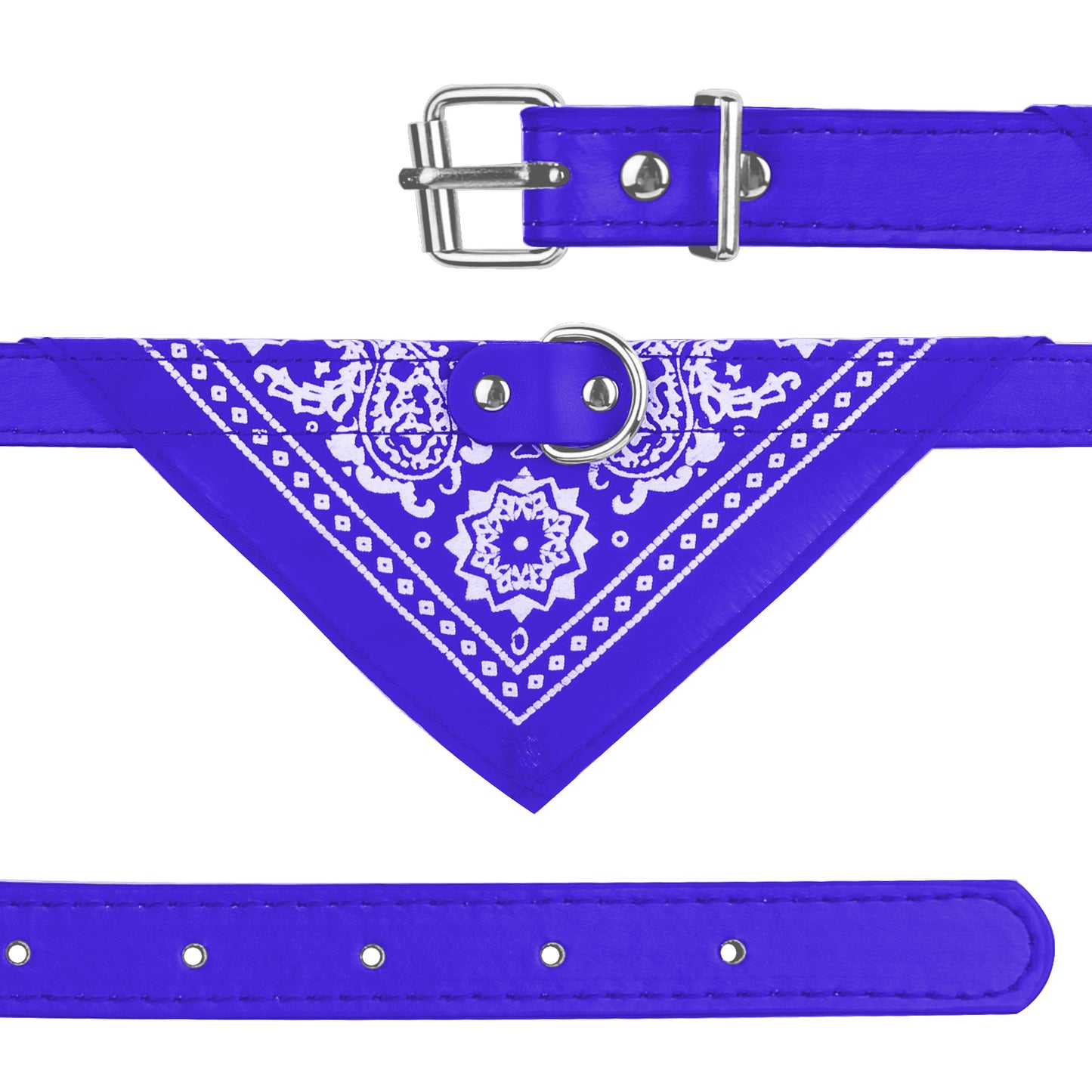 Adjustable Leather Pet Collar with Triangle Bandana – Stylish Dog & Cat Scarf