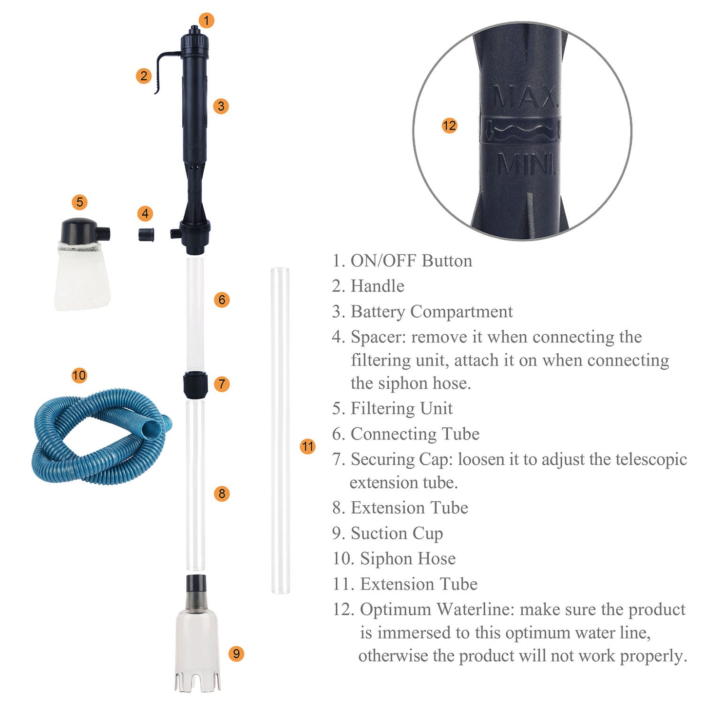 Battery-Operated Aquarium Gravel Vacuum Cleaner – Fish Tank Water & Gravel Cleaner