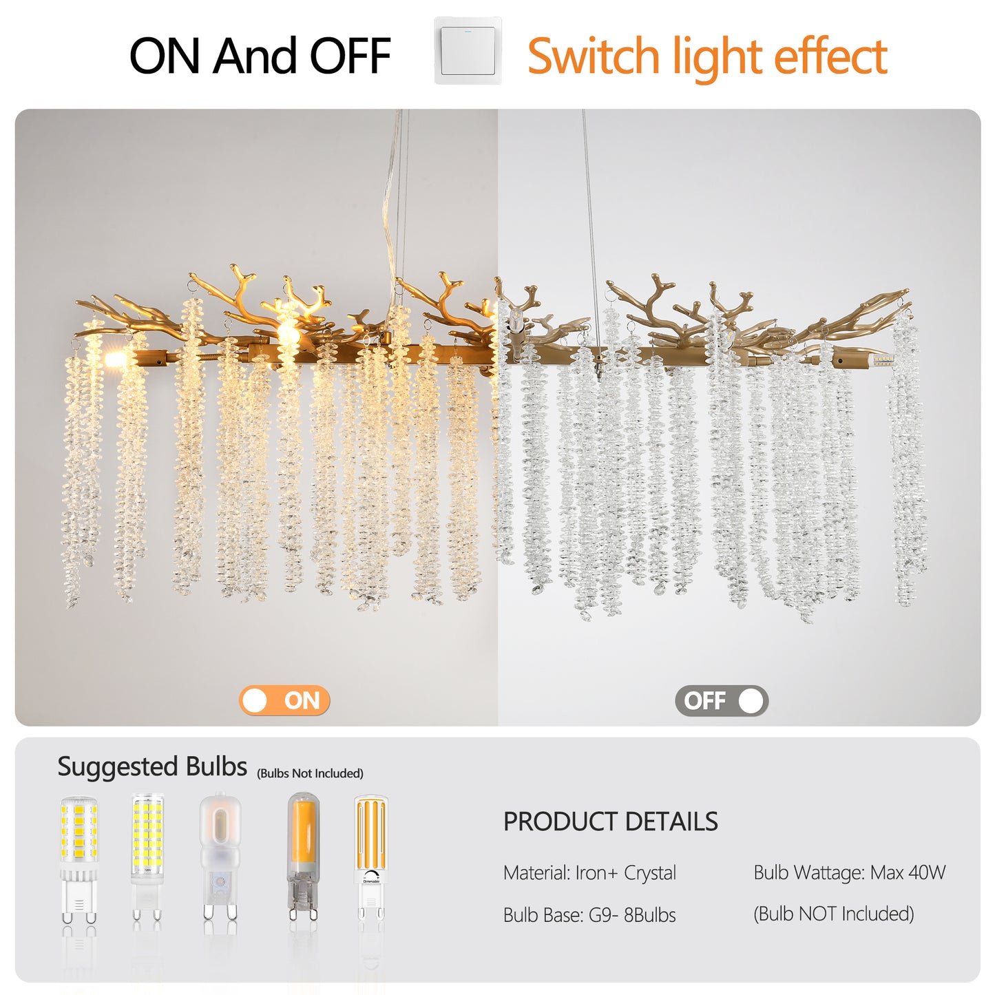 39 Inch Modern Gold Crystal Pendant Light Luxury Chandelier