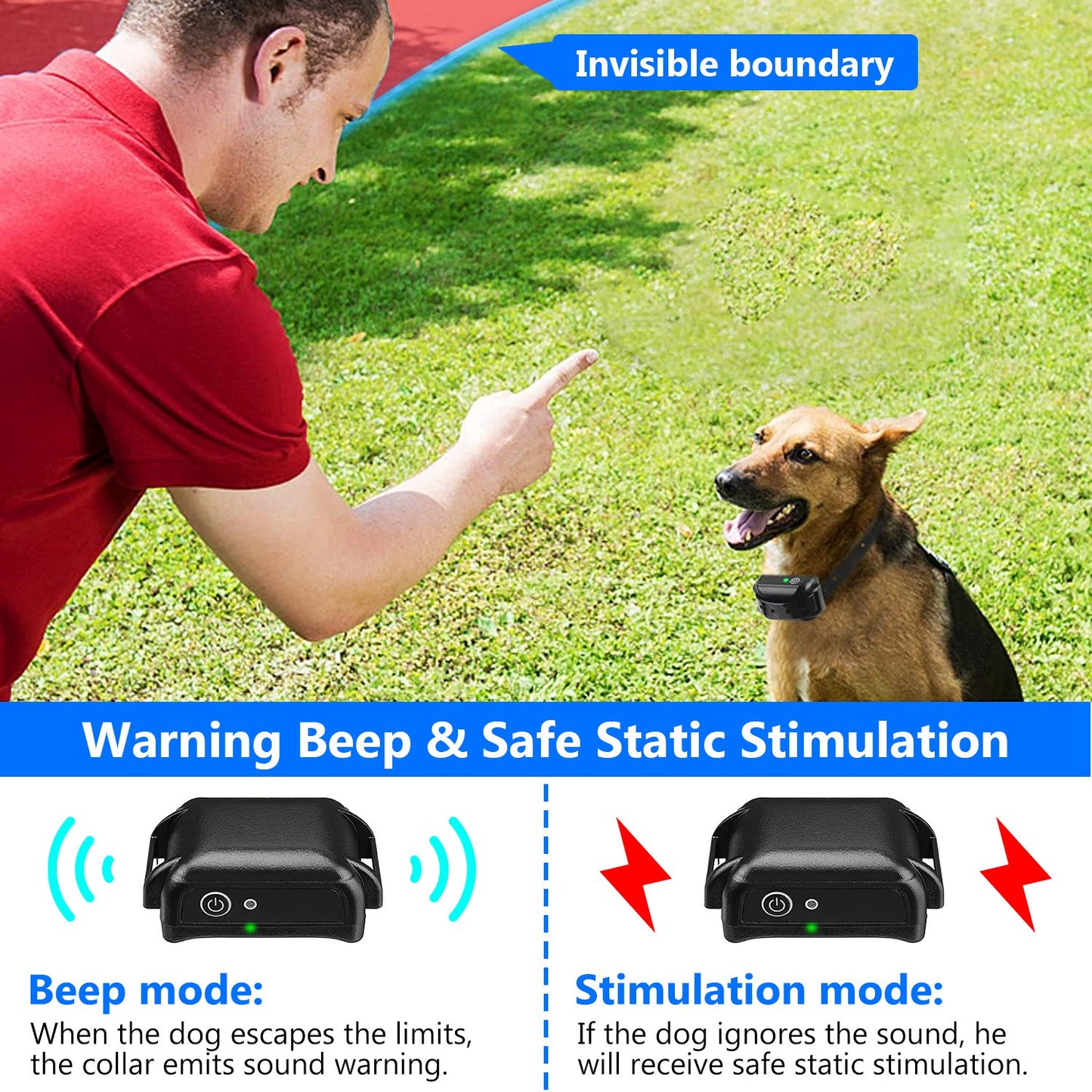Wireless Dog Fence with Electric Training Collar Shock Boundary System for All Dog Sizes