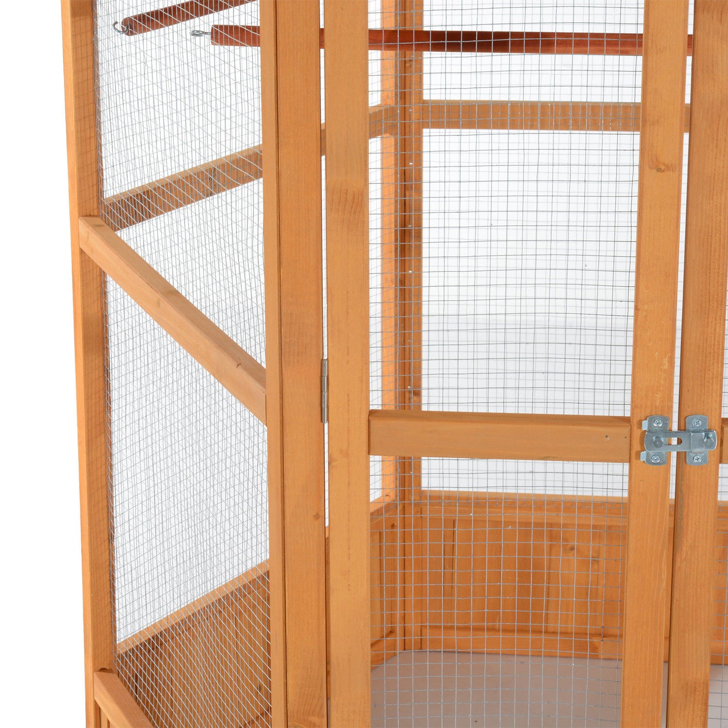 Large 69" Wooden Hexagonal Outdoor Bird Aviary Flight Cage with Protective Covered Roof