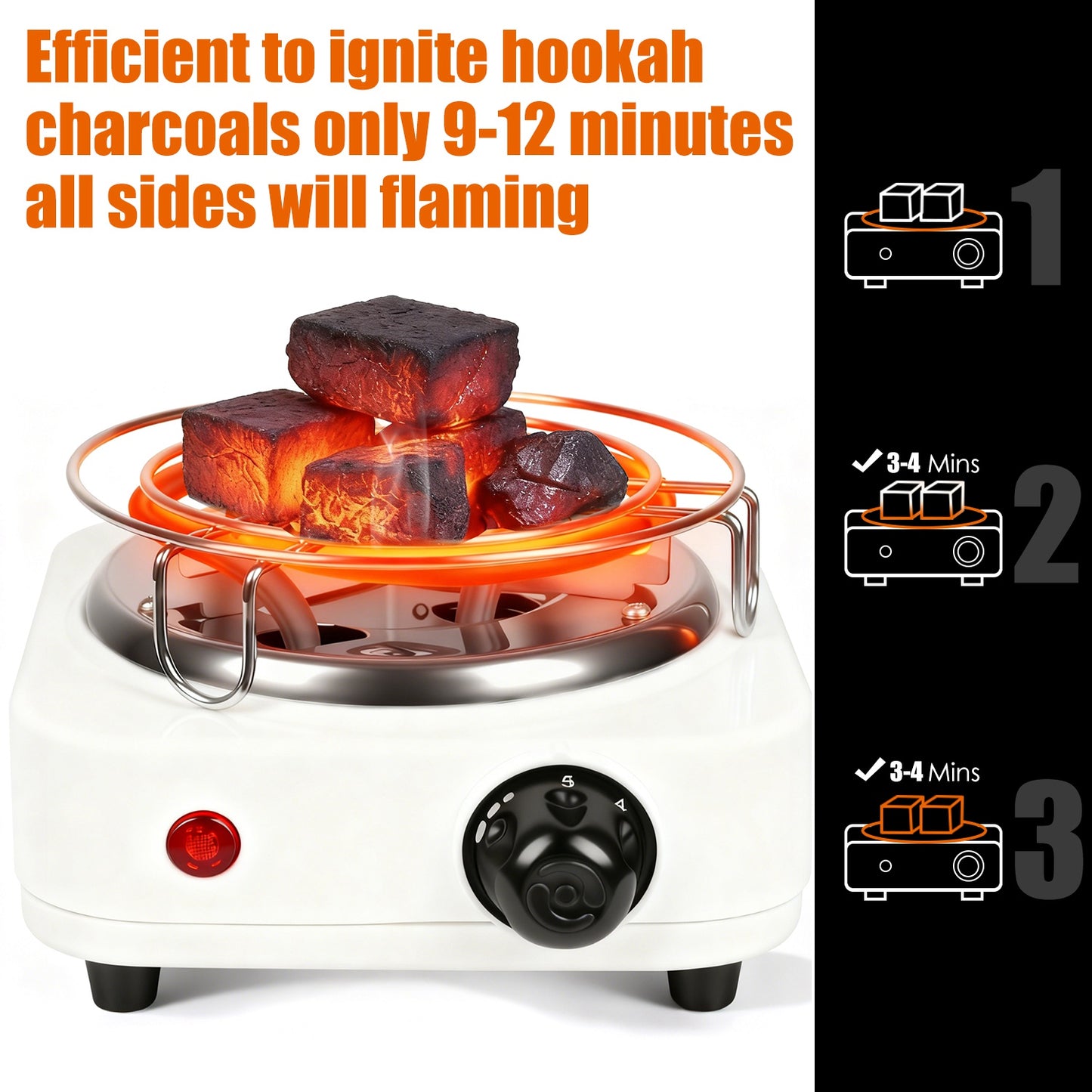 500W Electric Charcoal Burner for Hookah – 5-Level Thermostat with Grill & Tongs