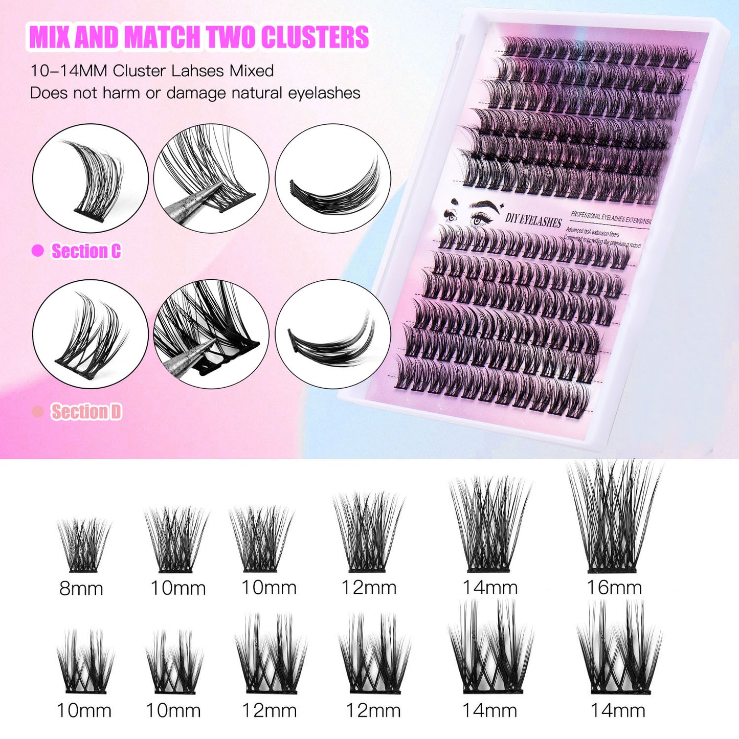 12 Rows 150pcs Segmented Cluster Lashes | Natural & Wispy DIY Lash Extensions