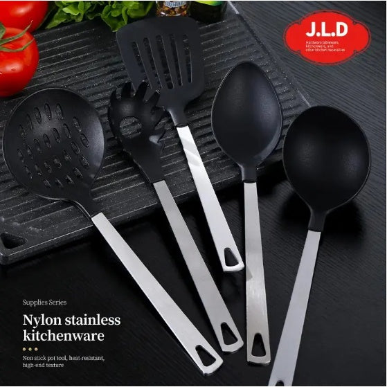Premium 5-Piece Kitchen Utensil Set – Stainless Steel Handle, Heat Resistant & Non-Stick Safe