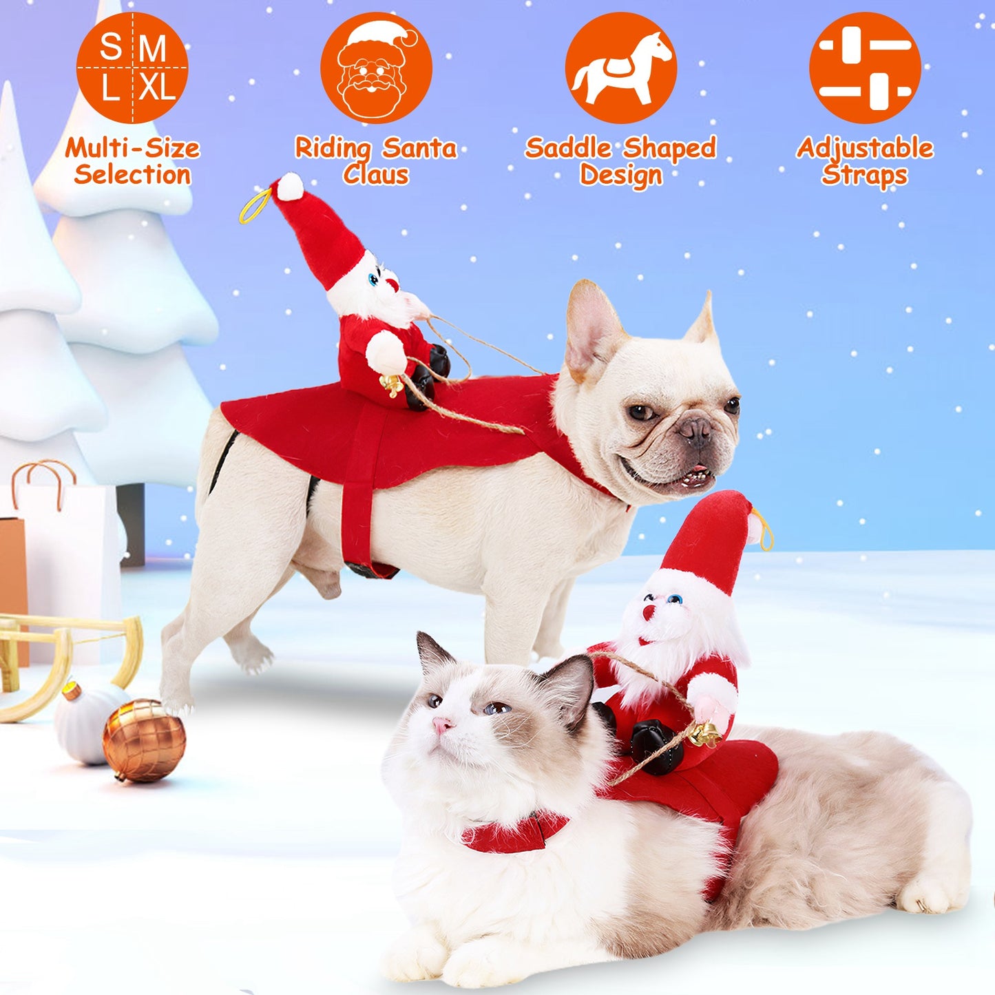 Pet Christmas Costume – Santa Claus Dog & Cat Winter Coat with Bell | Red Holiday Outfit (S–XL)