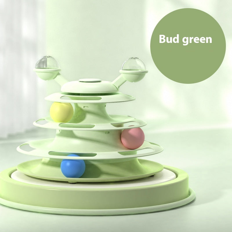 4-Level Cat Tower with Interactive Turntable & Roller Balls – Pet Puzzle Toy for Training & Fun
