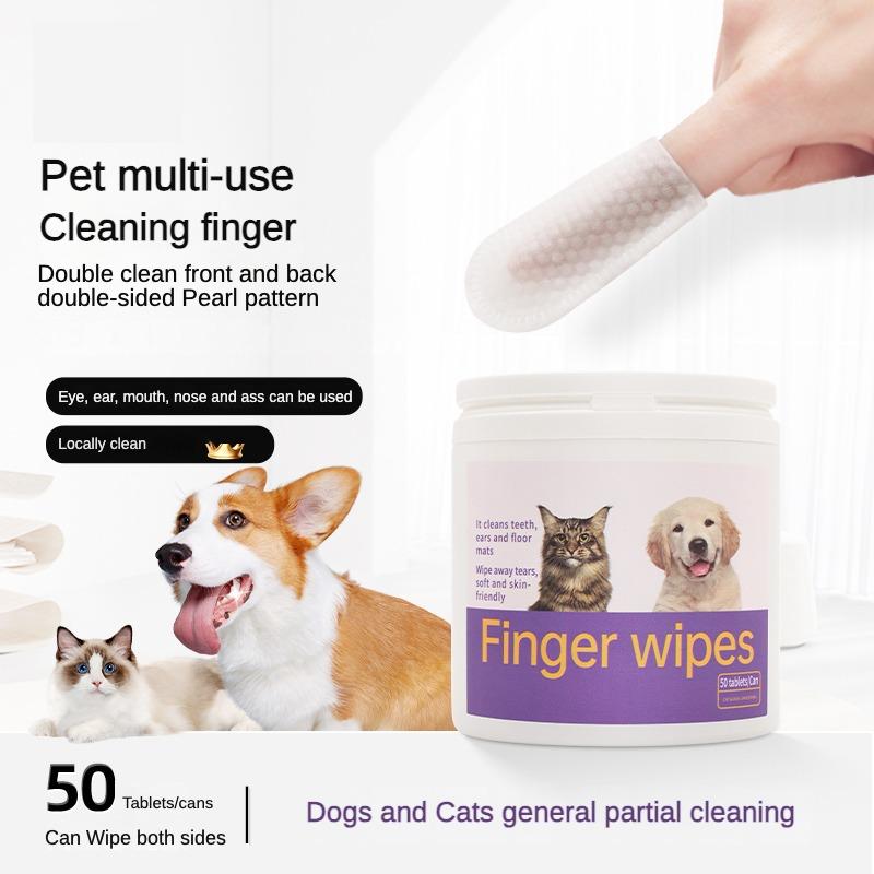 3-in-1 Pet Finger Wipes for Dogs & Cats – Dental Care, Breath Freshener & Eye/Ear Cleaning | Soft Finger Wipes, Pack of 50