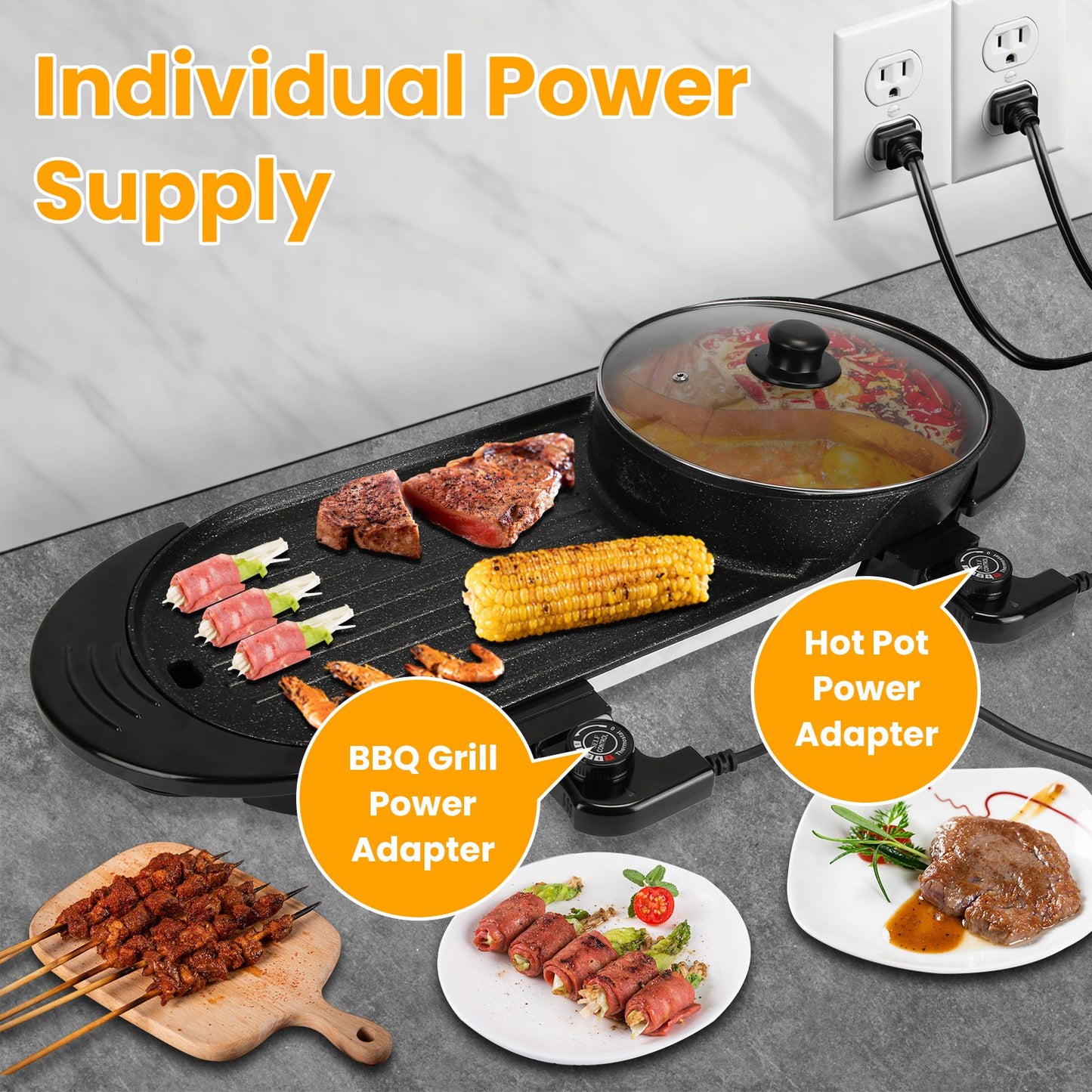 2200W 2-in-1 Electric Hot Pot with BBQ Grill – Smokeless Korean BBQ & Shabu Shabu Cooker