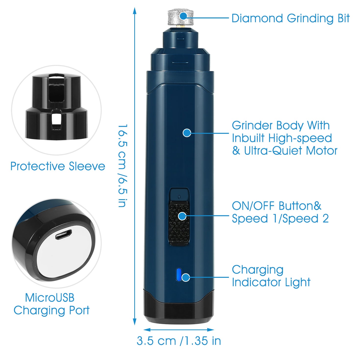 Pet Nail Grinder – 2 Speeds USB Rechargeable for Dogs & Cats