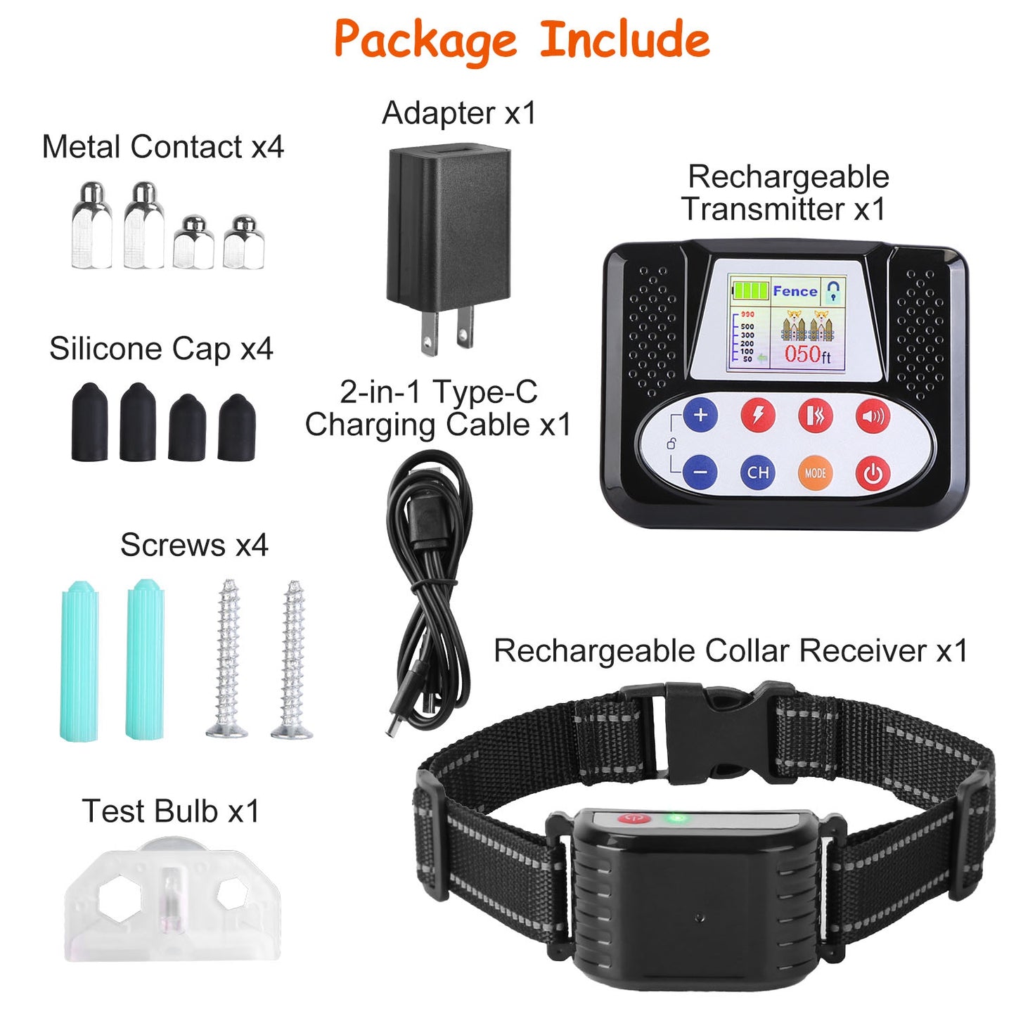 “Wireless Dog Fence Training Collar – 990FT Range, IPX6 Waterproof, Remote with Beep, Vibration & Shock Modes, 0-9 Levels, 4 Channels, Rechargeable”