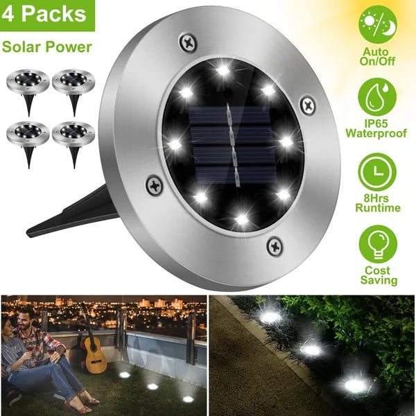 4Pcs Solar Ground Lights Outdoor IP65 Waterproof Path Deck Lamps