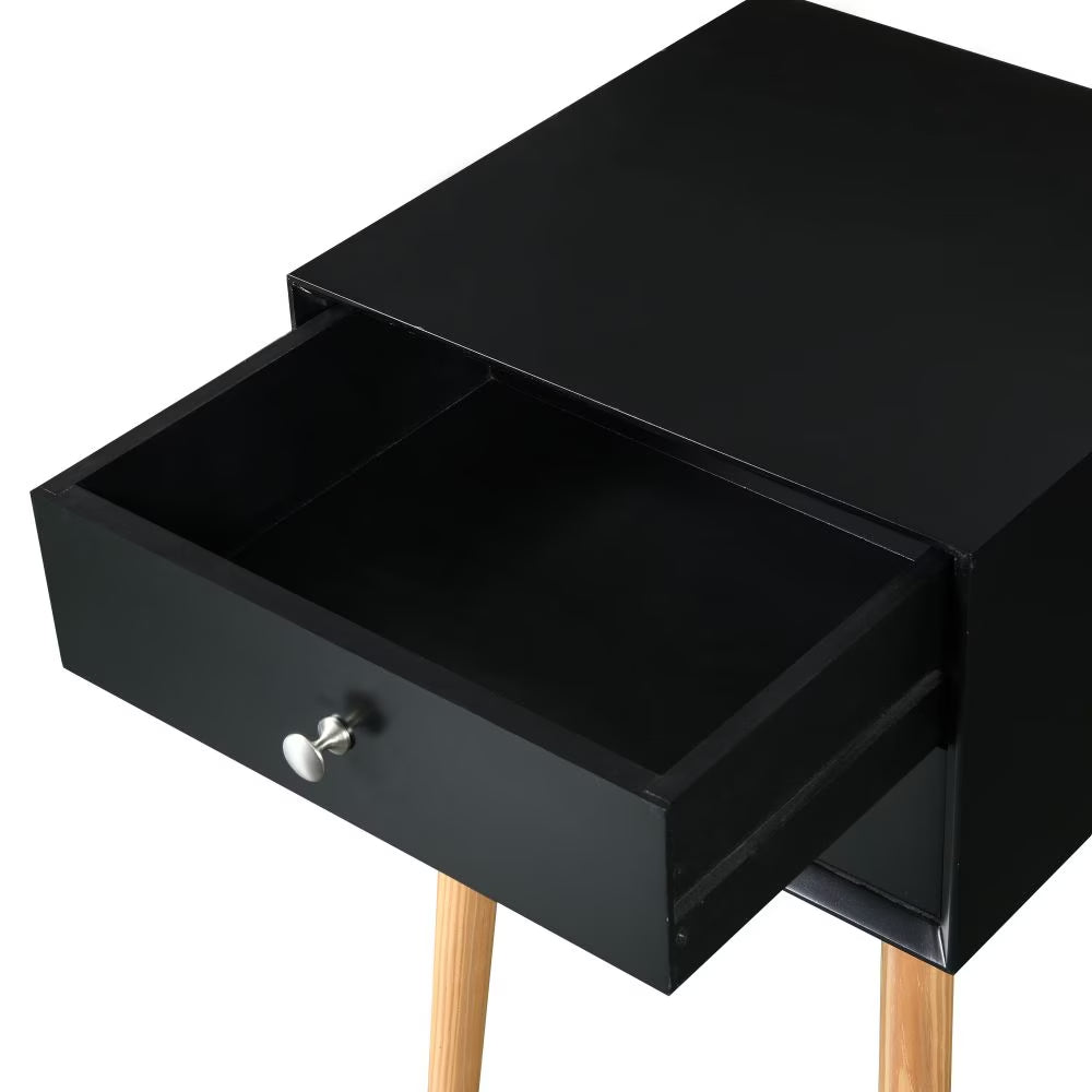 Mid-Century Modern Bedside Table With 2 Drawers, Rubber Wood Legs Nightstand Storage Cabinet