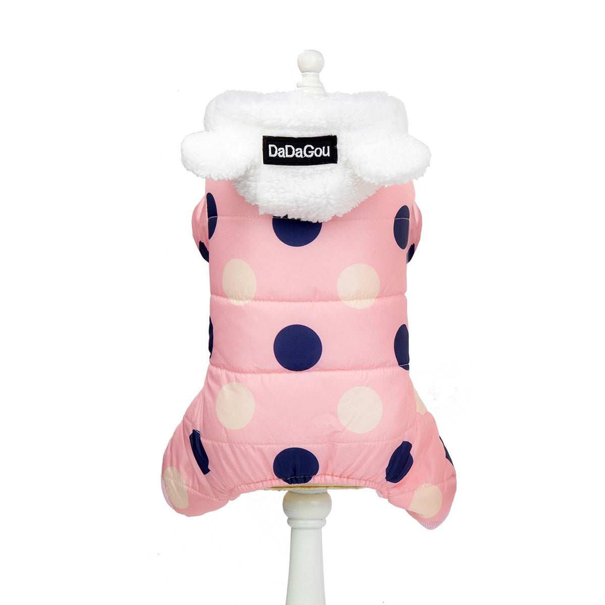 Warm Cotton Dog Coat – Big Polka Dot Four-Leg Winter Jacket for Pets