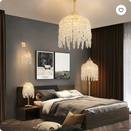 19-Inch Crystal Table Lamp Vintage Waterfall Design Marble Base