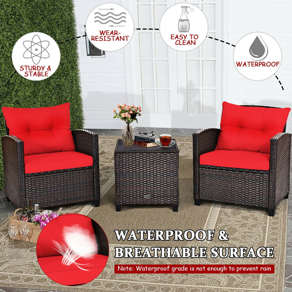 3-Piece Rattan Patio Furniture Set – Outdoor Seating with Washable Cushions