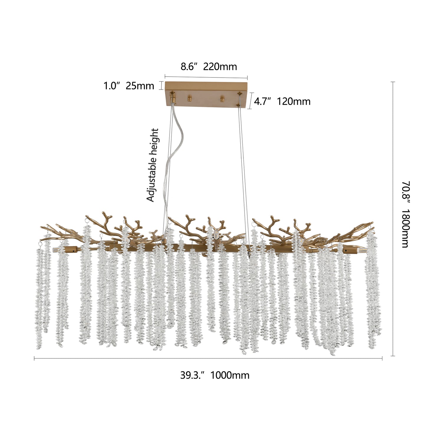 39 Inch Modern Gold Crystal Pendant Light Luxury Chandelier