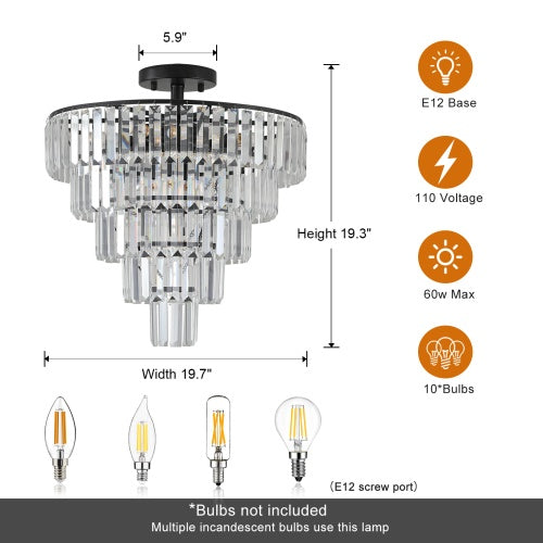 Large Black Crystal Chandelier Modern Luxury Ceiling Light Fixture