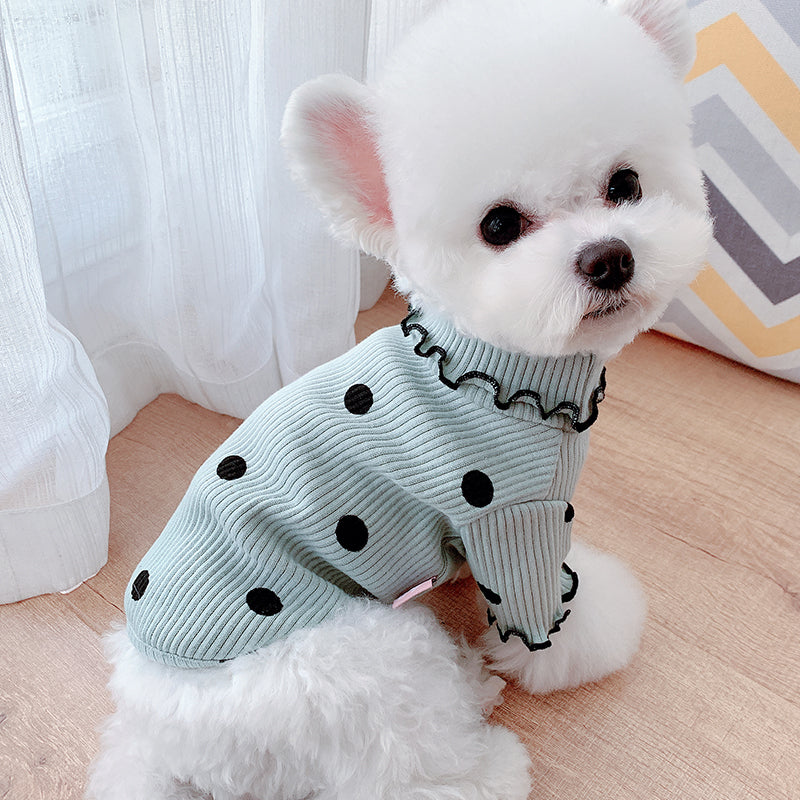 Polka Dot Turtleneck Dog Shirt – Soft Stretch Base Layer for Small & Medium Dogs