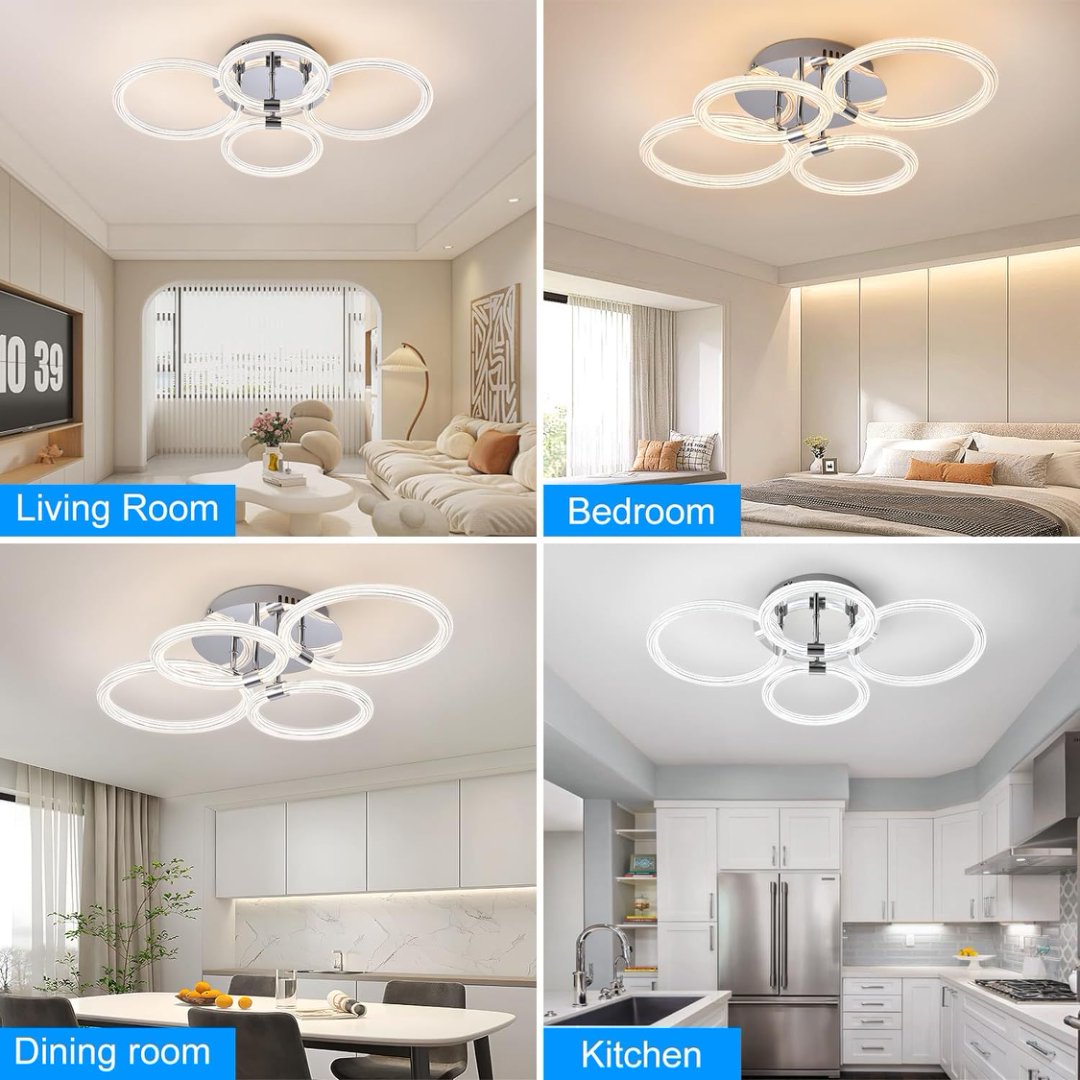 Modern LED Flush Mount Ceiling Light 6-Ring Dimmable Remote