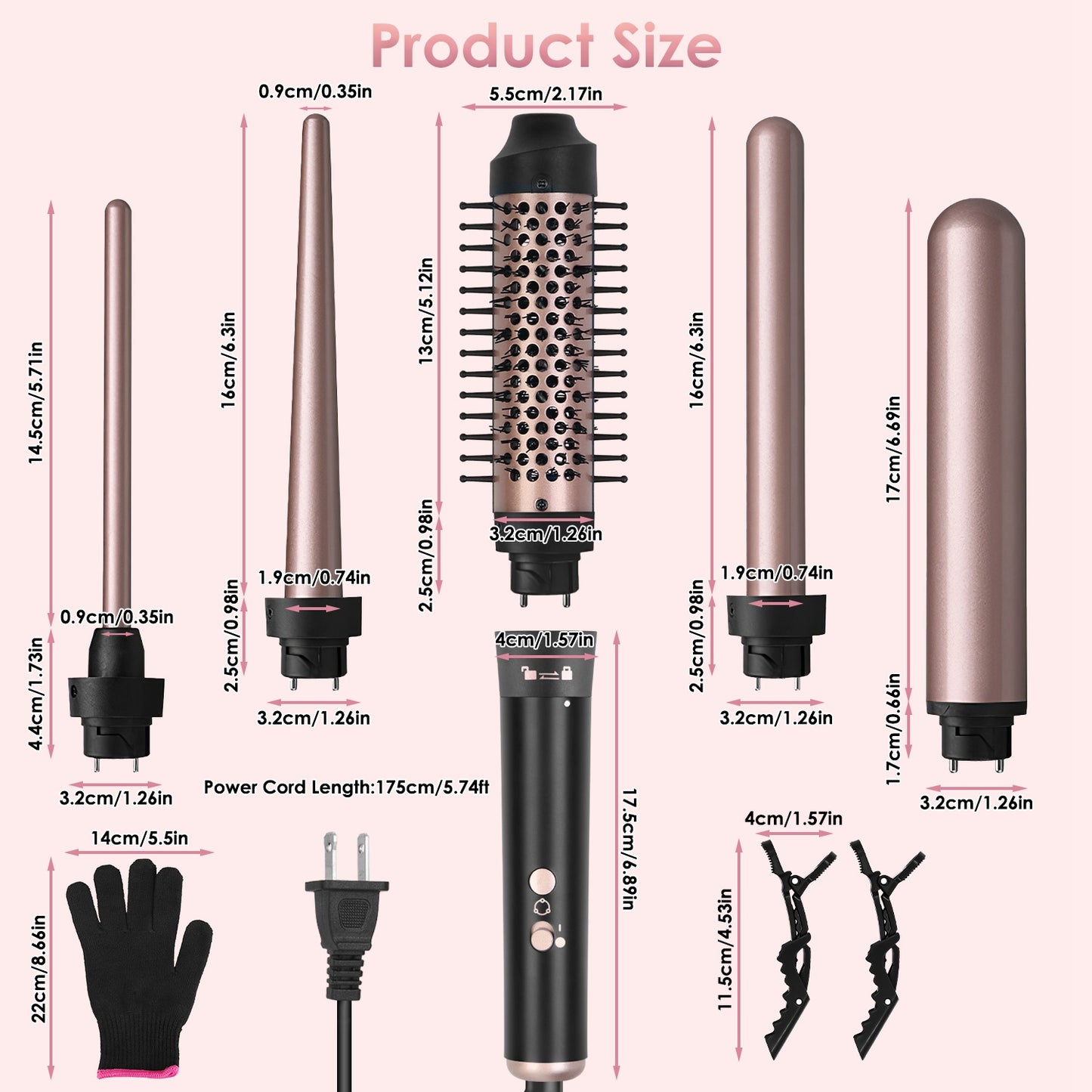 5-in-1 Curling Wand & Thermal Hair Brush – 4 Heat Levels, 360° Rotating, Anti-Tangle