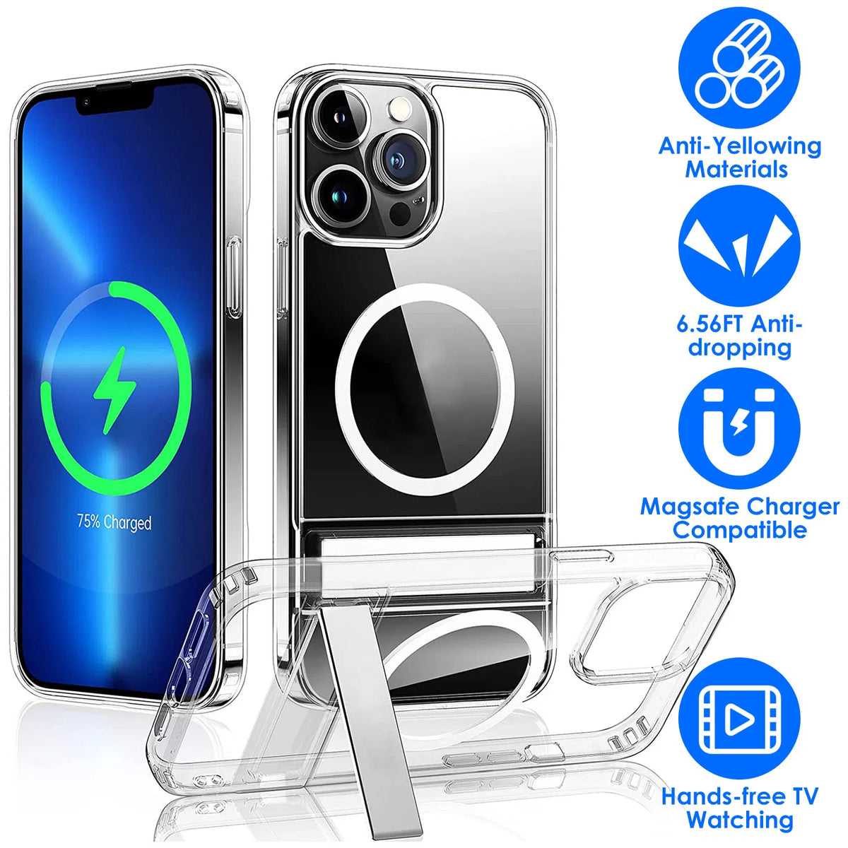 MagSafe clear phone case with metal kickstand