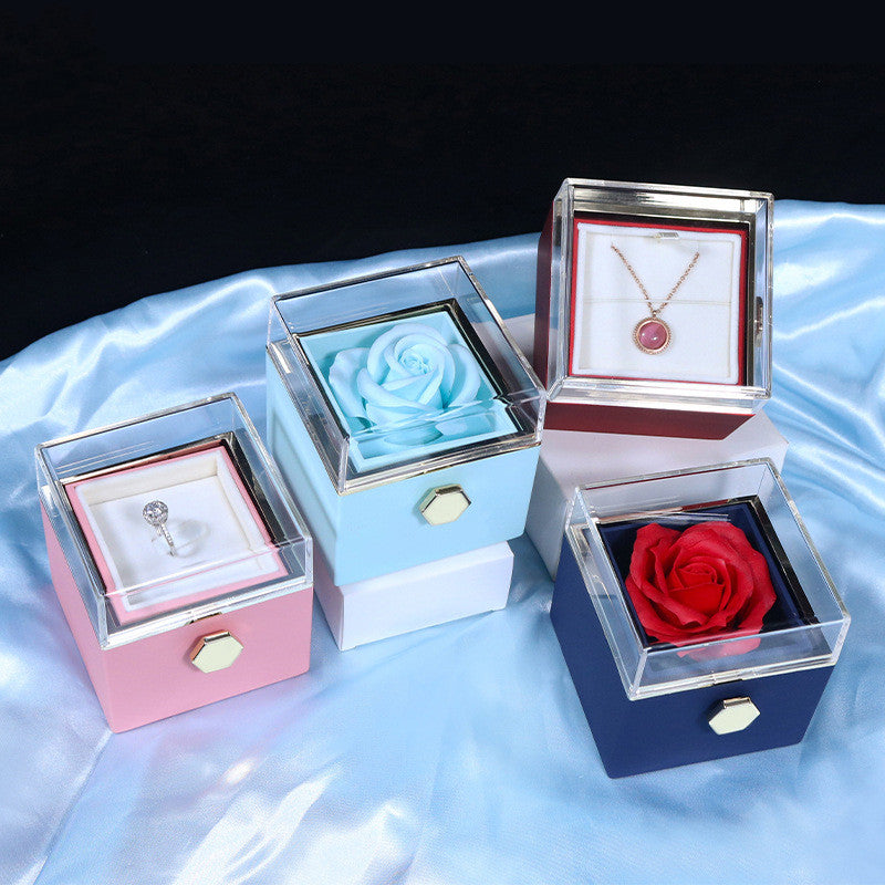 Rotating Soap Flower Rose Gift Box – Creative Jewelry & Valentine’s Day Gift for Women